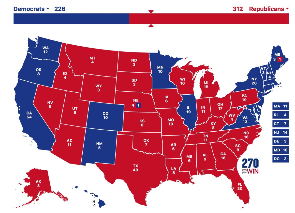 A model generated by the website 270toWin shows the PS journal's prediction for the 2024 electoral map, showing Trump winning the residency. 