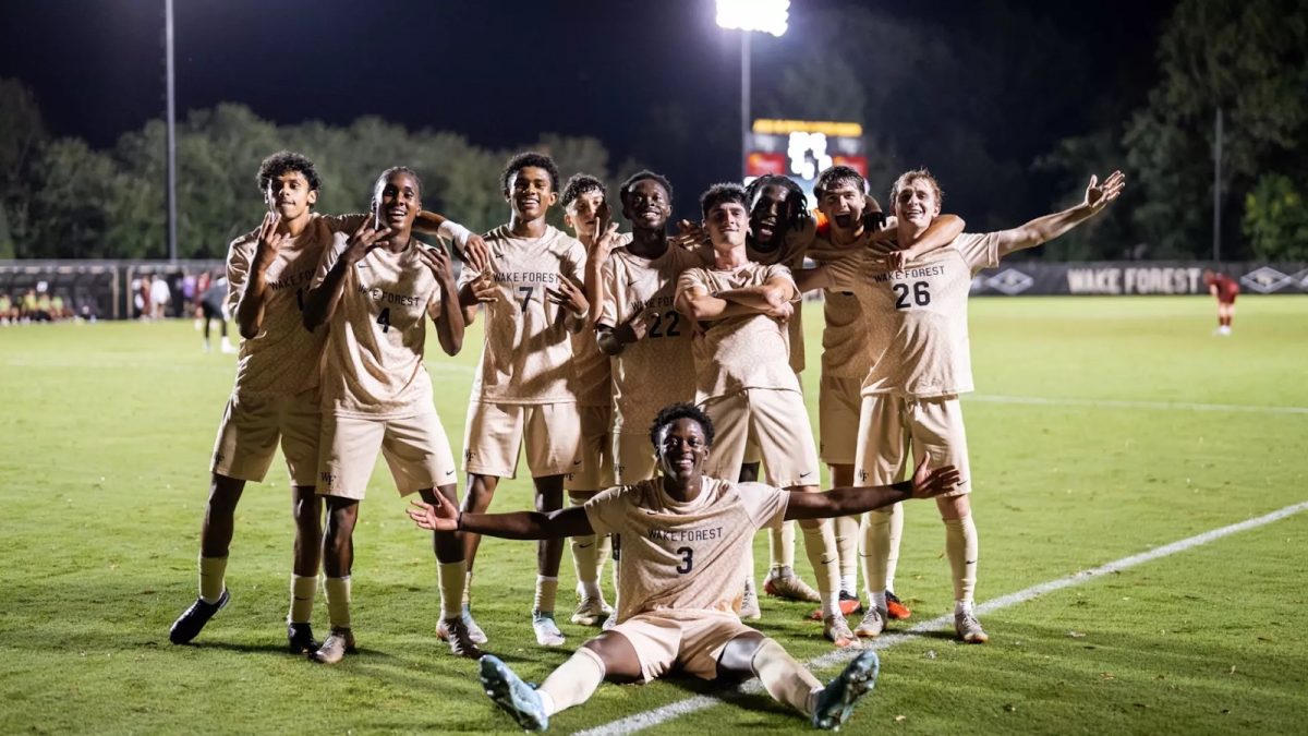 Wake Forest Men’s Soccer poses during their win over Boston College at home in Spry Stadium this past Saturday. (Courtesy of Wake Forest Athletics)