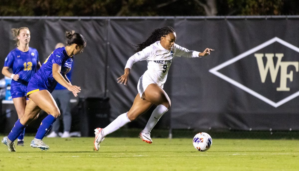 Junior forward Caiya Hanks (9) sprints after the ball in Friday evenings’s match against Morehead State.