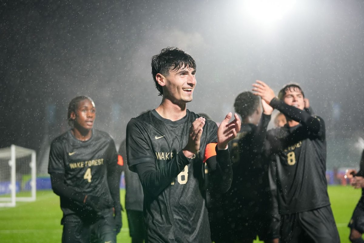 Cooper Flax (18) converted two penalty kicks in the Demon Deacons’ 5-1 semifinal win.