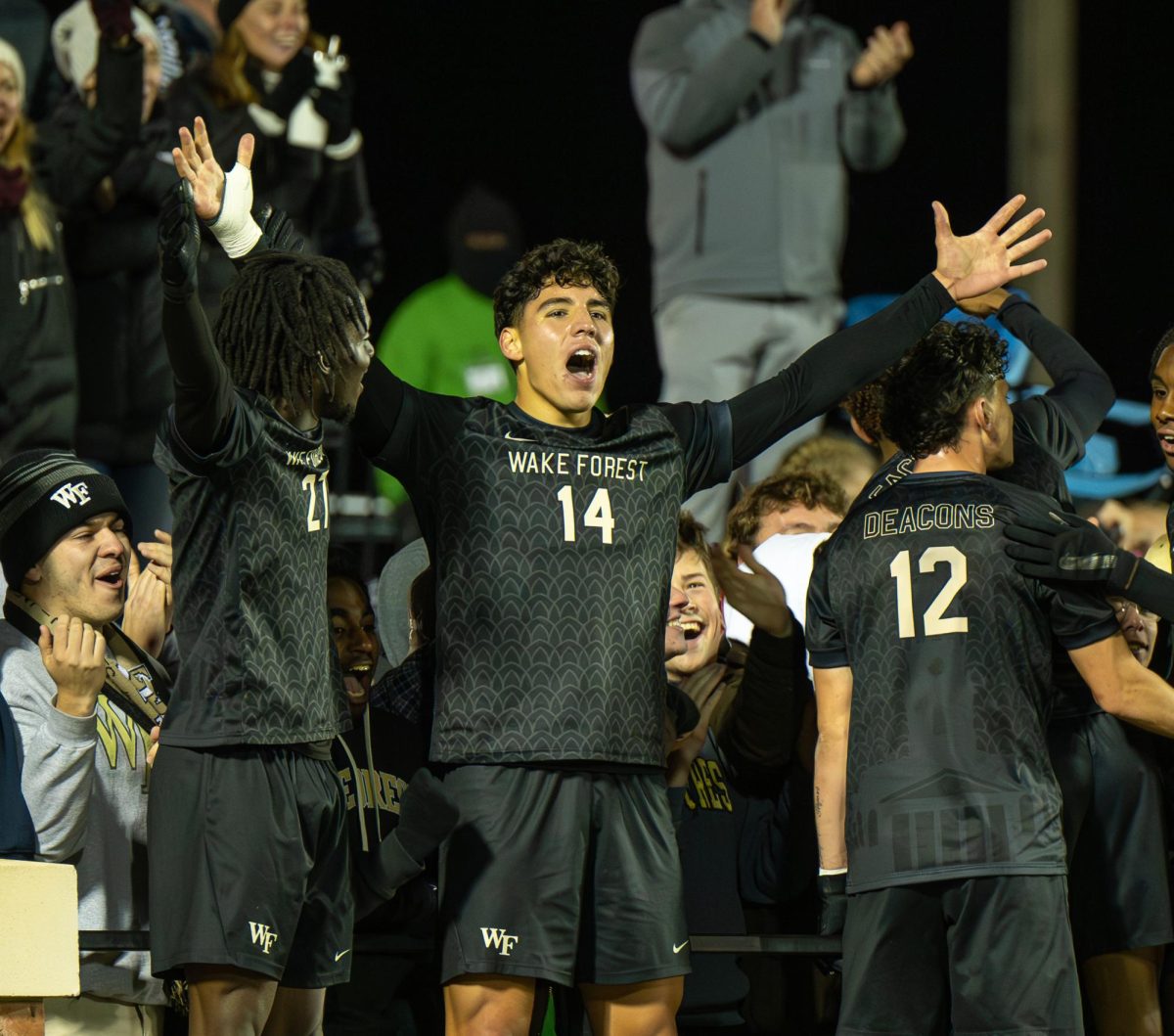 Wake Forest's Ryan Belal (14) scored the first of two goals for the Demon Deacons.