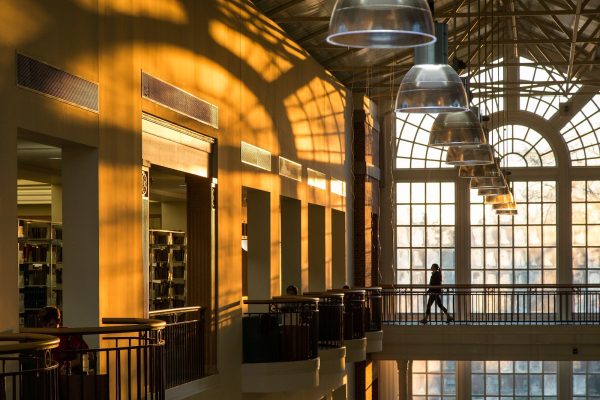 A view of the walkways that connect the upper floors of the ZSR. (Courtesy of Wake Forest University)