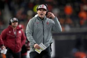 CORVALLIS, OREGON - NOVEMBER 23: Head coach Jake Dickert of the Washington State Cougars reacts to a play call during the second half against the Oregon State Beavers at Reser Stadium on November 23, 2024 in Corvallis, Oregon.