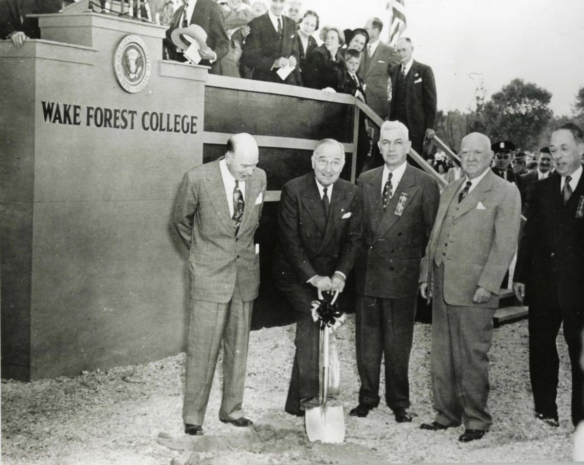 President Harry Truman breaks ground on new Winston-Salem campus, 1951. (Courtesy of Wake Forest Historical Museum)