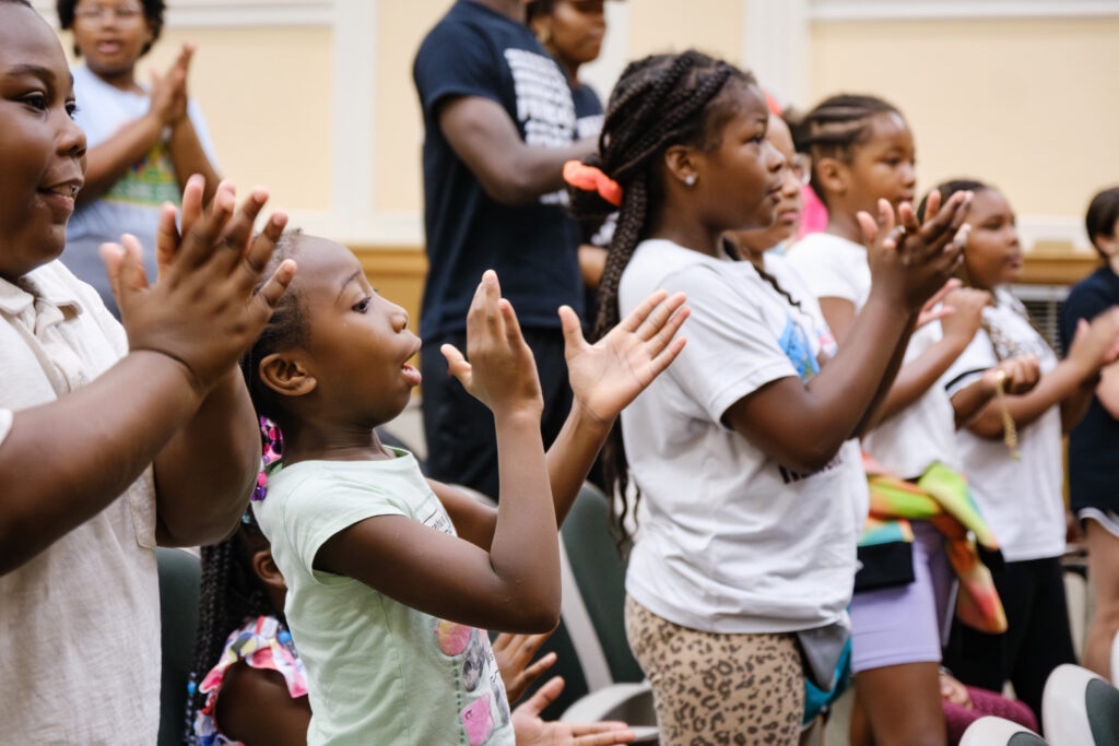 Children engage in a Freedom School activity: a free six-week summer literacy program for rising third through fifth-grade students 