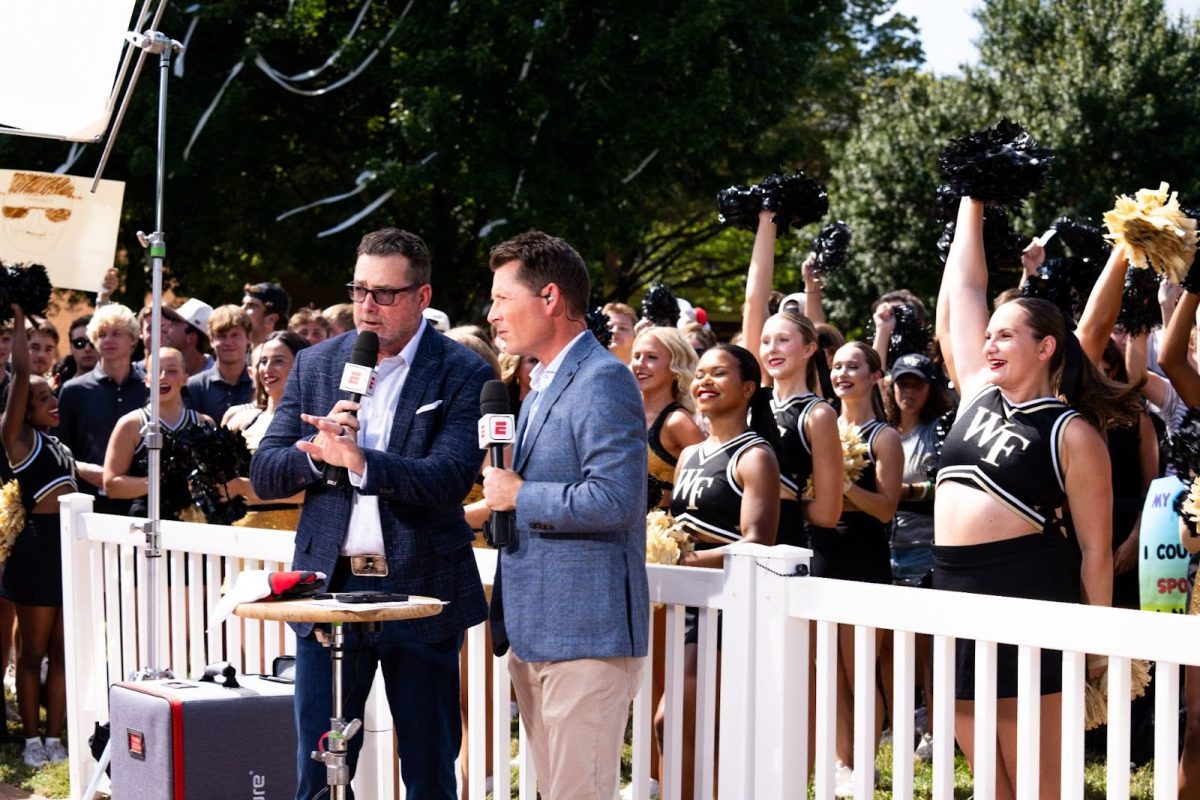 Anchor Matt Barrie and co-host Tom Luginbill broadcast live from Hearn Plaza.