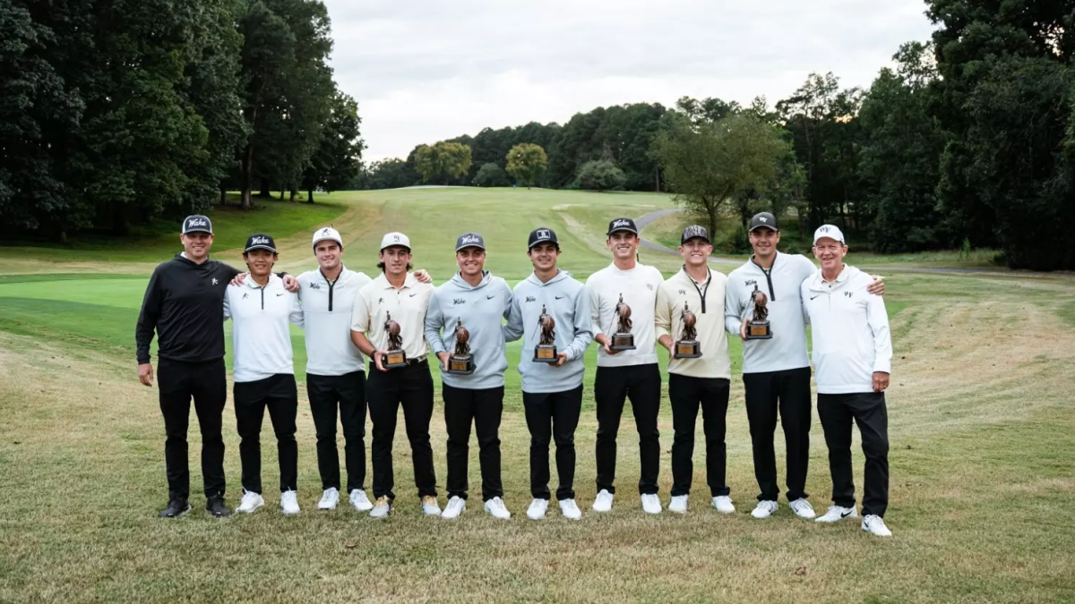 Members of the Wake Men’s golf team hold their trophies at Bryan Park. Courtesy of Wake Forest University Athletics