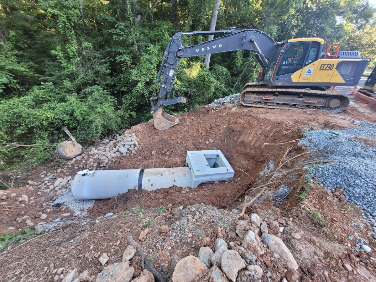 A pipe failure at the edge of Parking Lot S necessitated a major excavation project in summer 2025. (Photo courtesy of Seth Looney)