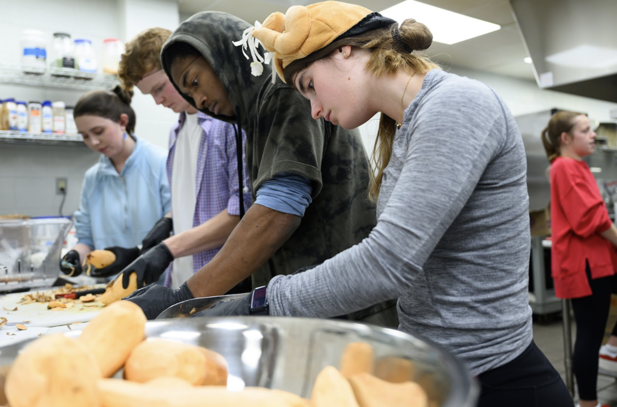 Student volunteers made Thanksgiving meals to be delivered to those in need across 11 nonprofit organizations in Winston-Salem. (Courtesy of Wake Forest University)