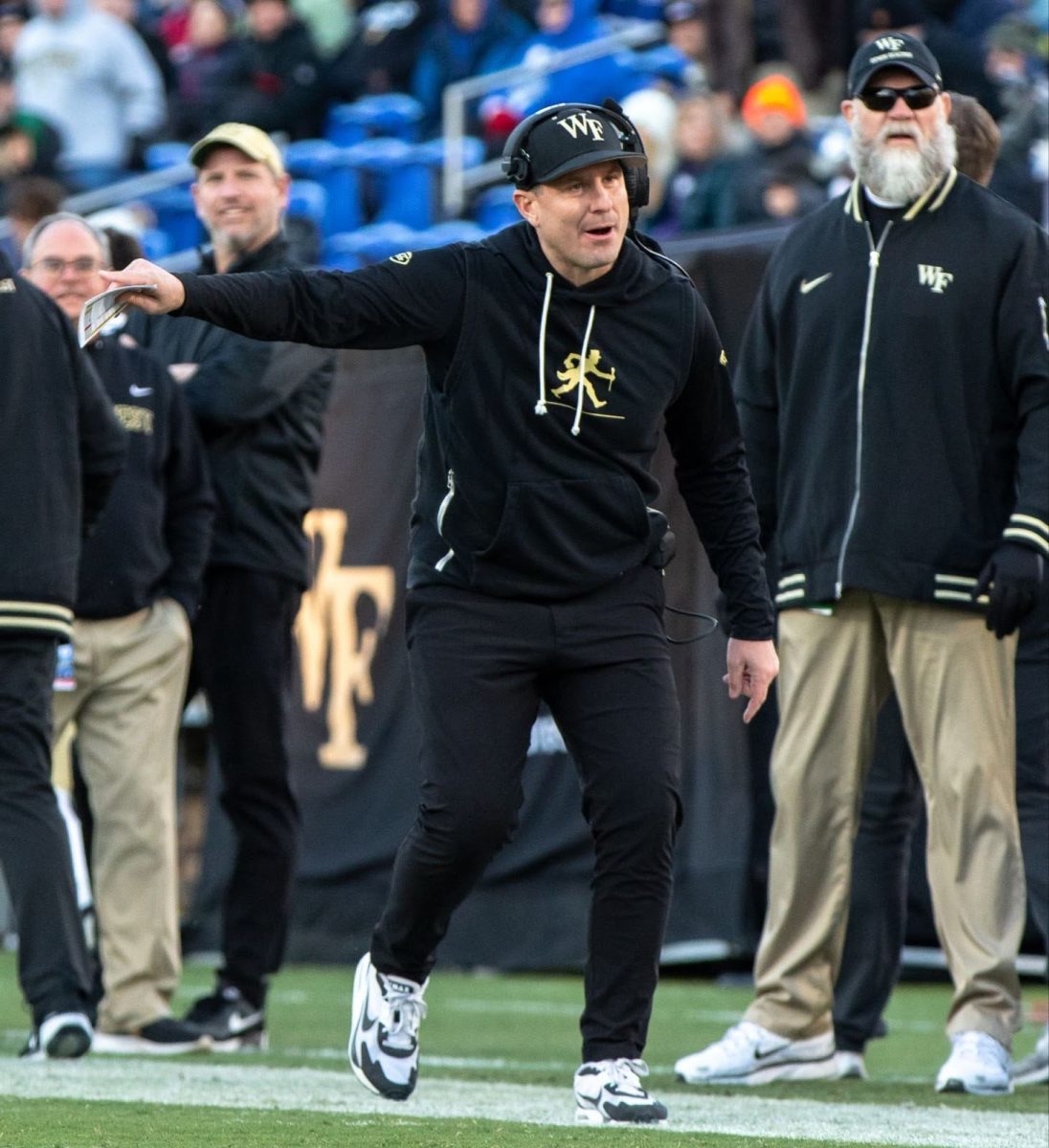 Coach Jake Dickert showing frustration from the sidelines during the rivalry matchup against Duke.
