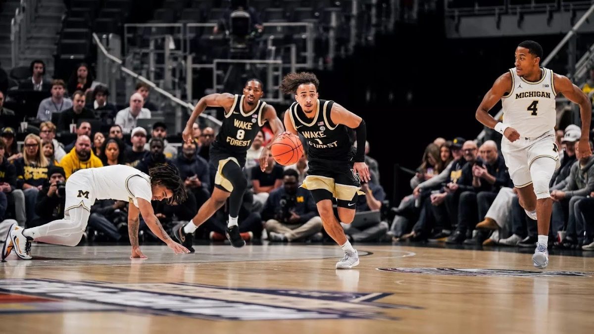 Nate Calmese runs up the court on a potential breakaway. (Photo courtesy of Wake Forest Athletics)