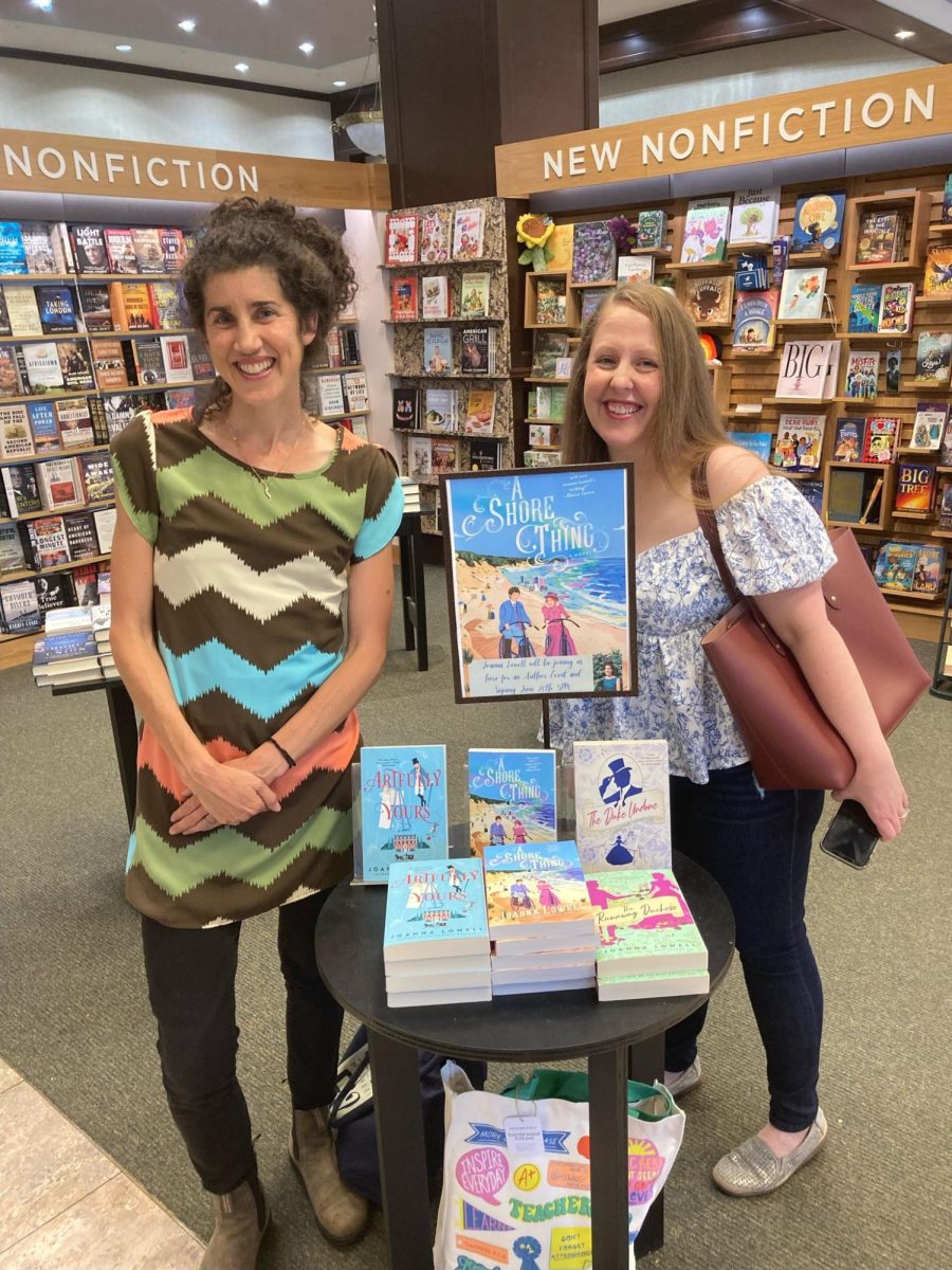 Joanna Ruocco (left) pictured at a Barnes & Noble event and signing for her novel A Shore Thing, alongside writer Libby Hubscher (right). Photo provided by Joanna Ruocco.