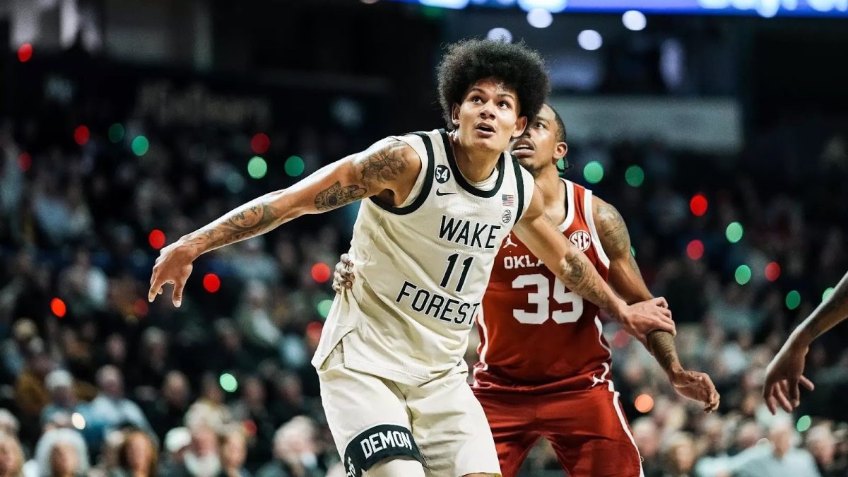 Forward Marqus Marion looking to snag a rebound in Wake's matchup against Oklahoma. (Photo courtesy of Wake Forest Athletics).