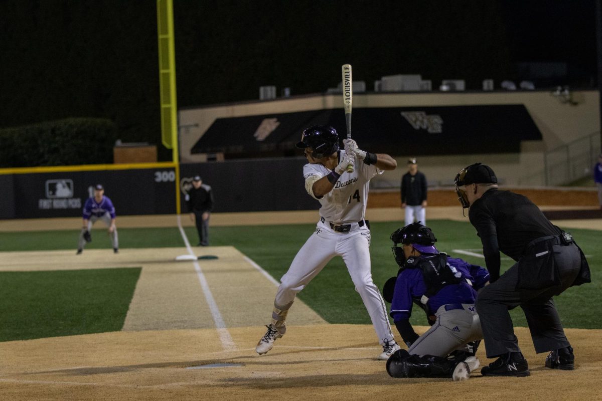 Junior centerfielder Javar Williams at the plate before scoring the first run of the game at the Couch. 