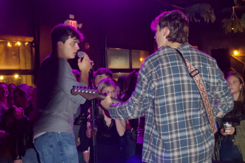 Tyler Mashewari, Asher Lewis and drummer Meade Evans in Settle Down band.