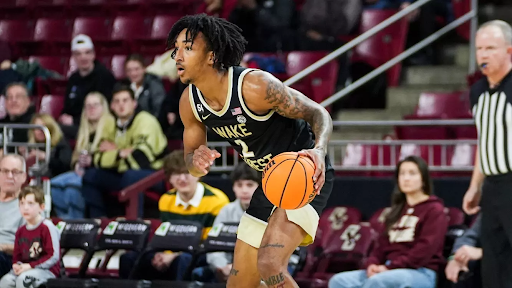 Juke Harris makes a dribble move during his 38-point performance against Boston College on Wednesday Feb. 25. (Photo Courtesy of Wake Forest Athletics)